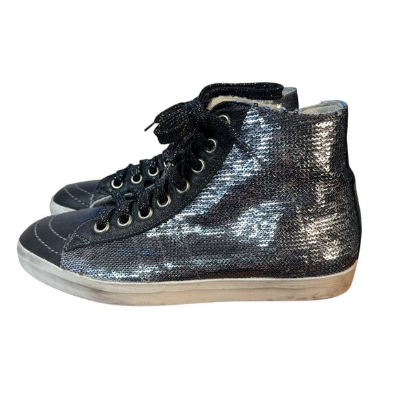 PRIMABASE Forma Women's High Top Silver Sequin Leather Sneakers Size 7.5 - Picture 3 of 12